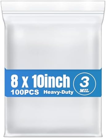 100Pcs 8"x10" Thick 3Mil Clear Reclosable Zip Seal Lock Plastic Poly Bags by Macoota