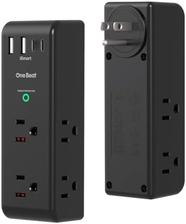 2 Pack Surge Protector Outlet Extender, Rotating Plug USB Wall Outlet,Black by OneBeat