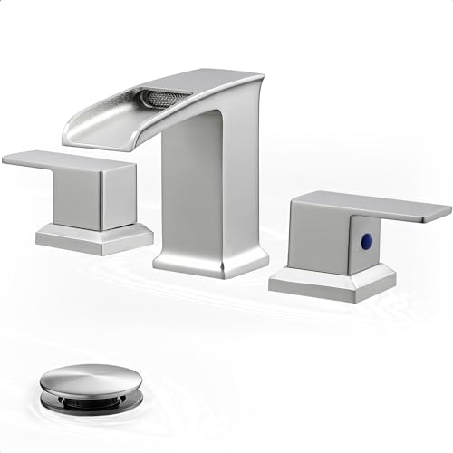 Waterfall Bathroom Faucet 3 Hole, Brushed Nickel 8 Inch 2 Handles by HOIGY