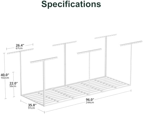 SunsGrove 3x8 Garage Storage Overhead Rack Organization, Adjustable Ceiling Mounted Storage Racks, 800LBS Weight Capacity, 22"-40" Ceiling Dropdown, White - Image 3