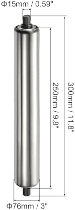 PATIKIL Conveyor Roller 3" Diameter 12" Length, 1 Pack Stainless Steel Transmission Replacement Part Galvanized End, Silver - Image 2