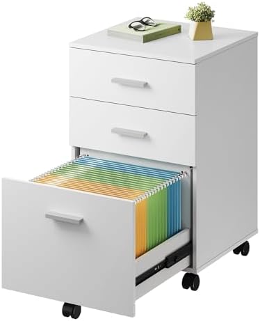 DEVAISE 3 Drawer Wood File Cabinet, Under Desk Filing Cabinet, White by DEVAISE