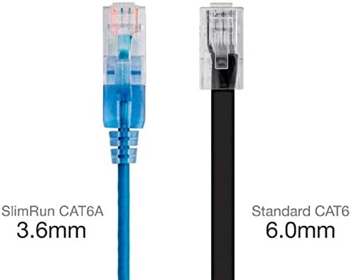 Monoprice SlimRun Cat6A Ethernet Patch Cable - Snagless RJ45 UTP Pure Bare Copper Wire 10G 30AWG 50ft Blue 10-Pack - Image 3