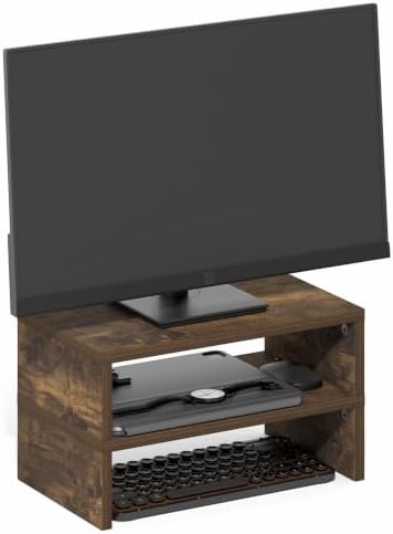 Furinno CLASSIC Monitor Stand Riser Set of 2, 15.7" Wide Dual Monitor Riser, Stackable Separable Laptop Stand for Desk, Desktop Organizers and Accessories, for Office Supplier, Amber Pine by Furinno-FitsYourSpaceFitsYourBudget