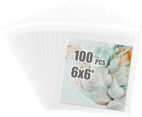 Egofine Self Sealing Cellophane Bags 100 PCS, Crystal Sealed Clear Bags for 6x6 Art Prints, Packaging Bags, Size: 6x6 inches by Egofine