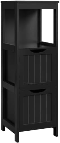 Yaheetech Small Bathroom Storage Cabinet with 2 Drawers & Open Shelf, Black by Yaheetech