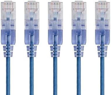 Monoprice SlimRun Cat6A Ethernet Patch Cable - Snagless RJ45 UTP Pure Bare Copper Wire 10G 30AWG 50ft Blue 5-Pack by Monoprice