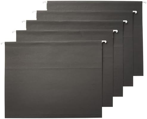 Amazon Basics Hanging File Folders with Adjustable Tabs for Document Organization, Letter Size, 8.5x11 inches, Black, 25-Pack by AmazonBasics