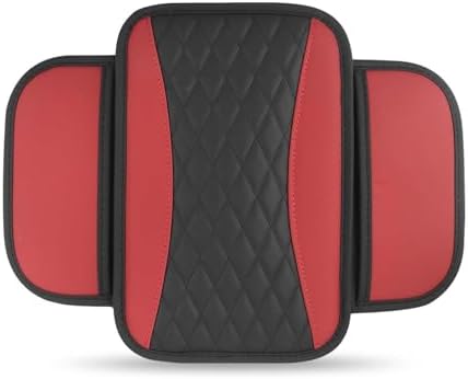Car Center Console Cover, Upgraded Patchwork Leather Arm Rest Cover with Side Storage Pockets, Comfortable Auto Armrest Protector Cushion, Universal Middle Console Pad for SUV, Sedan (Red) by Unknown