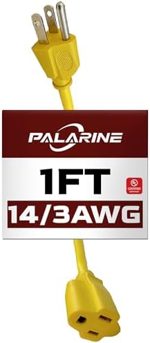 1 Ft Yellow Outdoor Extension Cord, 14 Gauge Heavy Duty Power Cord by PALARINE