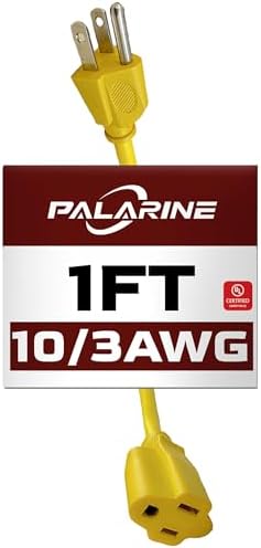 1 Ft Yellow Outdoor Extension Cord, 10 Gauge Heavy Duty Power Cord by PALARINE
