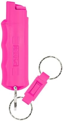 Sabre Pepper Spray with Quick Release Keychain for Self Defense – Maximum Police Strength OC Spray with UV Marking Dye, Twist Lock Safety, Finger Grip, 10‑Second Spray, 14‑ft Range, Made in USA by SABRE