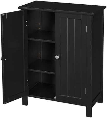 SUPER DEAL Modern Bathroom Floor Storage Cabinet with Adjustable Shelf and Double Door Rust Proof, Living Room Modern Home Furniture Storage Organizer Cabinet, Black by Superdeal