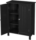 SUPER DEAL Modern Bathroom Floor Storage Cabinet with Adjustable Shelf and Double Door Rust Proof, Living Room Modern Home Furniture Storage Organizer Cabinet, Black by Superdeal