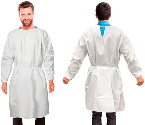 AMZ Medical Supply Disposable Isolation Gown, 2X-Large, White Microporous 50 GSM, Elastic Wrists, Thumb Loops, Waist and Neck Ties, No Pockets, Unisex Fit by AMZMEDICALSUPPLY