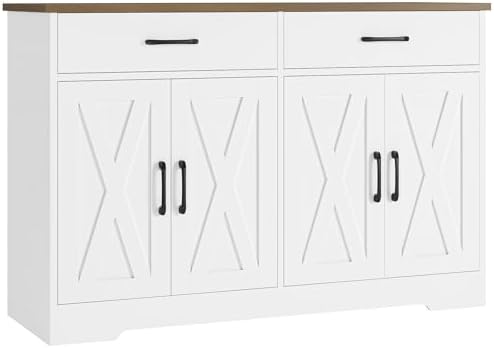 HOSTACK 47" W Kitchen Sideboard Buffet Cabinet with Storage Drawers, White by HOSTACK