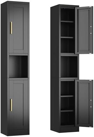 Ckzbx Tall Narrow Storage Cabinet 66.93" H Tall Bathroom Cabinets Metal Pantry Cabinet, 4 Adjustable Shelves for Kitchen, Home Office, Living Room, Dinning Room (12 inches Wide Black) by Ckzbx