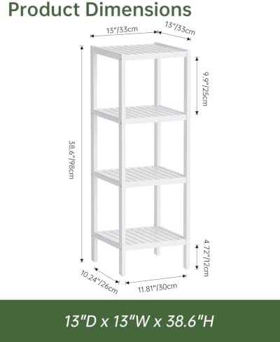 SMIBUY Bathroom Storage Shelf, 4-Tier Bamboo Rack Organizer, Multifunctional Shelving Unit for Living Room Bedroom Kitchen (White) - Image 2