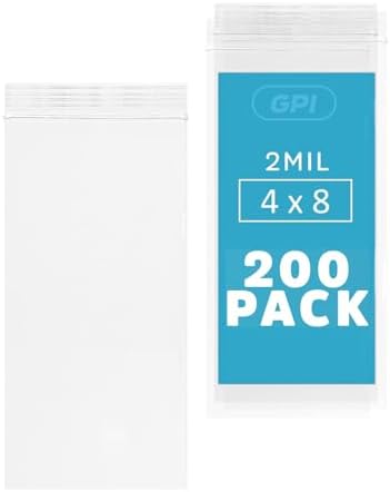 GPI 4" x 8" Zip Bags, 200 Pack, 2 Mil, Reclosable for Incense Snacks, Candy by GPI+POLY