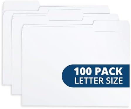 Blue Summit Supplies 100 File Folders, Letter Size, 1/3 Cut Tab, White by BlueSummitSupplies
