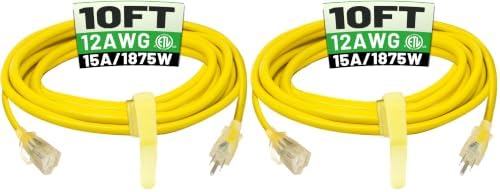 POWGRN 10 FT 12/3 Outdoor Extension Cord Waterproof, Heavy Duty Power Cord (Pack of 2) by POWGRN