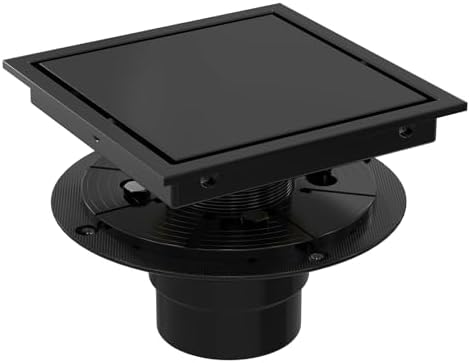 Square Shower Drain with Flange, 6 Inch, Matte Black, 2-in-1 Grate by HeaOrld