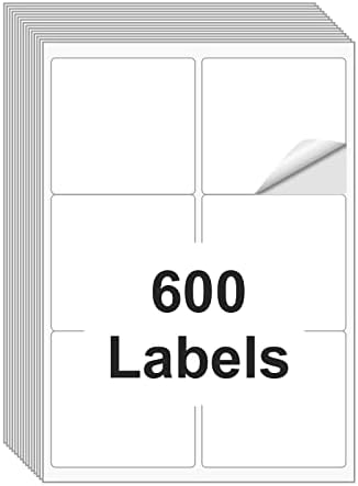 [100 Sheets 600 Labels] Shipping Labels 3 1/3"x4" Printable White 6 up Labels for Laser/Inkjet Printers, Mailing FBA Address Label Sticker Paper - Permanent Adhesive Label Blank by BESTIKER