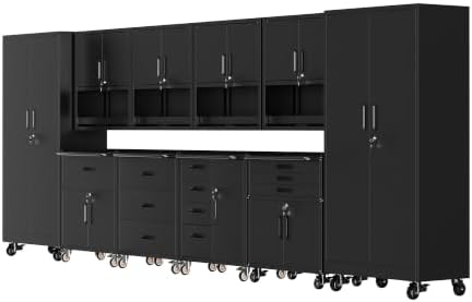 10-Piece Garage Storage Cabinets System Heavy Duty Workshop Set Includes Wall-Mounted and Rolling Cart Metal Tool Organization System for Garage Workshop by FLIXELIO