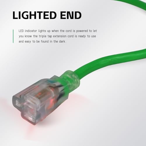 EP 25 Ft 12/3 SJTW Lighted Outdoor Extension Cord, Green - Image 3