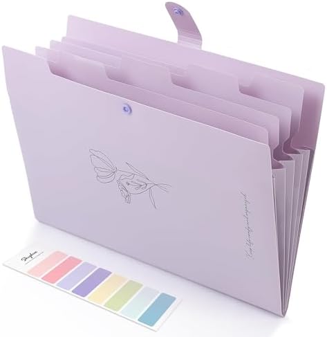SKYDUE Expanding File Organizer with 5 Pockets, Accordion File Folders with Labels, Portable Document Paper Bill Receipt Organizer, Home College School Office Supplies, Letter Size, Lilac by SKYDUE