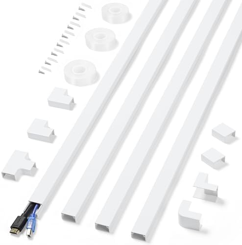 Cord Covers for Wires on Wall Extra-Long, 13.12ft TV Cord Hider Kit, Paintable Cable Management Concealer, TV Wire Hider for Wall, White Cable Raceway Channel, 4 x L39in x W0.95in x H0.55in by ZhiYo