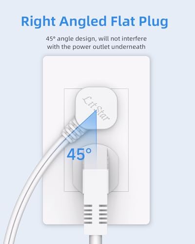 Flat Plug Extension Cord 15Ft White - 2-Prong Power Strip with 3 Polarized Outlets & Tamper Guard, 16/2 AWG 13A/1625W - Image 3