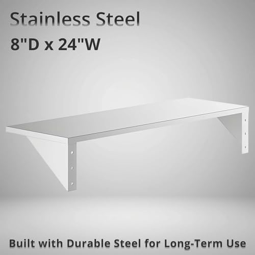 8" x 24" Small Stainless Steel Wall Shelf, Heavy Duty Storage Rack for Kitchen, Bathroom, Garage - Image 2