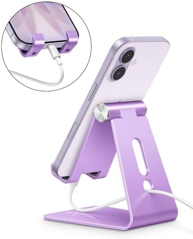 OMOTON C2 Adjustable Aluminum Cell Phone Stand with Charging Cutout, Purple - Image 6