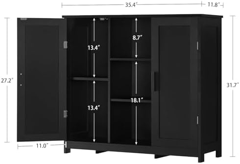 Iwell Storage Cabinet with 2 Doors and 4 Storage Shelves, Bathroom Cabinet, Cupboard for Living Room, Home Office, Entryway, Black - Image 3
