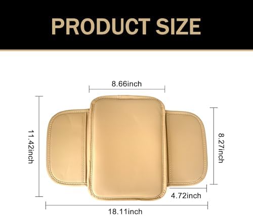 Car Center Console Cover, Leather Armrest Cover Cushion with 2 Storage Bags, Soft Centre Console Protector Covers, Universal Car Interior Accessories, for Most Vehicles, SUV (Beige) - Image 2