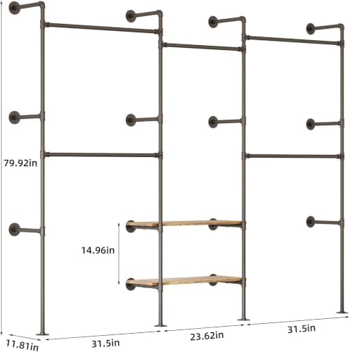 Industrial Pipe Clothing Rack with Shelves,Black - Image 2