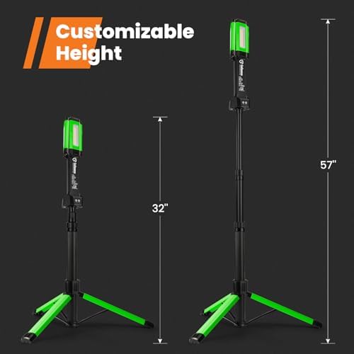 Rechargeable Work Light with Stand, GoGonova Cordless Work Light with Triple LED Lamps, 8AH Battery, 700/1200/2200 Lumen, 4000/6500K Dimmable Camping Light with Detachable Tripod (Green) - Image 7