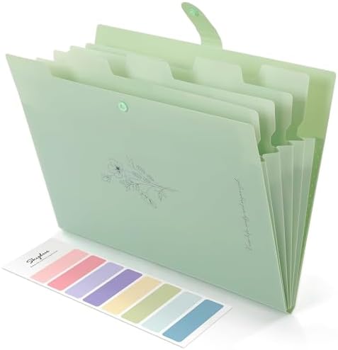 SKYDUE Expanding File Folder with 5 Pockets, Aesthetic Accordion File Organizer, Portable Document Paper Bill Receipt Organizer, School Office Supplies, Letter/A4 Size, (1, Pea Green) by SKYDUE