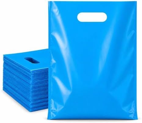 ysmile Small Blue Plastic Shopping Bag for Small Business Boutique Store Retail Die Cut Poly Bag with Handle Goods 100 ct 5.9"x7.8" Extra Thick 2.5 Mil by ysmile