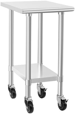 HARDURA Stainless Steel Commercial Table 24×18 Inches with Casters by HARDURA