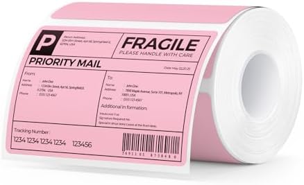 MUNBYN 4x3 Thermal Labels, 500 Sheets/1 Roll, Pink by MUNBYN