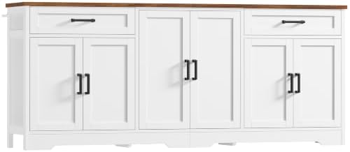 usikey 71" Buffet Cabinet with Storage, Large Sideboard Cabinet with 2 Drawers & 6 Doors, Modern Farmhouse Coffee Bar Cabinet, White by USIKEY
