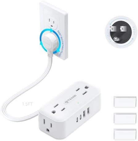 TROND 360° Rotating Flat Plug Short Extension Cord 1.5ft, 13A/1625W, White by TRONDOfficial