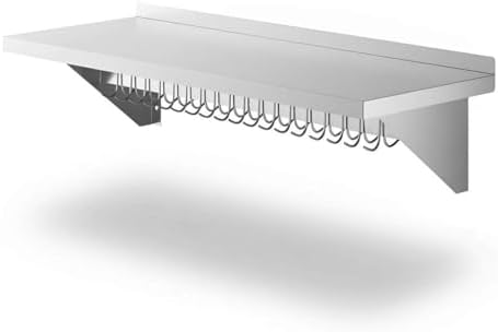 18" x 48" NSF Stainless Steel Wall Shelf, Heavy Duty Pot Pan Rack with Hooks, Commercial Kitchen by Zedfire
