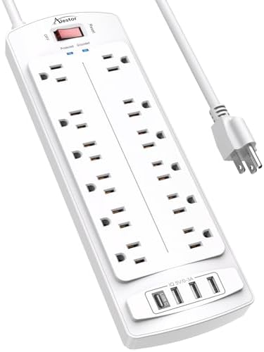 ALESTOR 6 Ft Surge Protector Power Strip with 12 Outlets and 4 USB Ports by Alestor