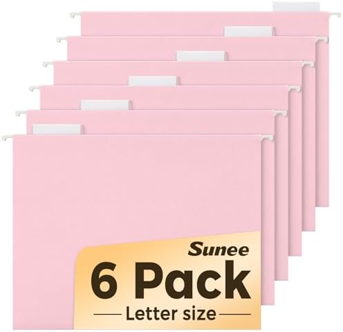 SUNEE 6 Pack Hanging File Folders, Pink Folders, Hanging File Folders Letter Size with 1/5-cut Tabs, Stay Organized for Your Home and Office Bulk File and Documents by SUNEE