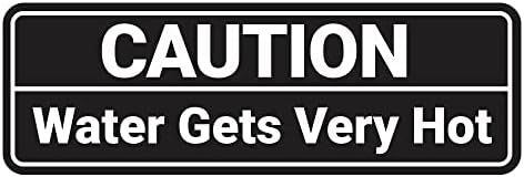 Standard Caution Water Gets Very Hot Sign (Black) - Large 10 Pack by SignsByLITA