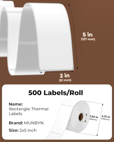 MUNBYN 2x5 Thermal Labels, 500 Sheets/1 Roll, White - Image 2