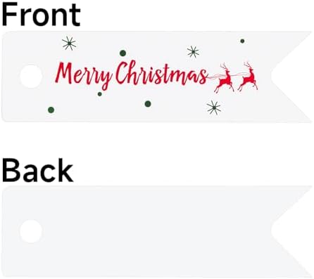 G2PLUS Small Merry Christmas Tags - 100Pcs Deer Xmas Present Tags, 2.8''x0.8'' White Paper Gift Tag with String for Gift Wrapping, Goodies Bags, Christmas Holiday Party Favors - Image 2